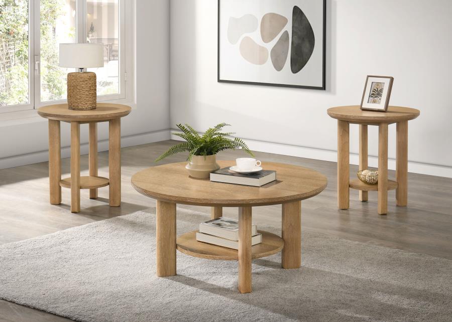 Ottowa 3-piece Round Wood Coffee Table Set Light Oak-1