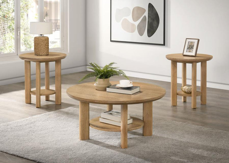 Ottowa 3-piece Round Wood Coffee Table Set Light Oak-zoom-