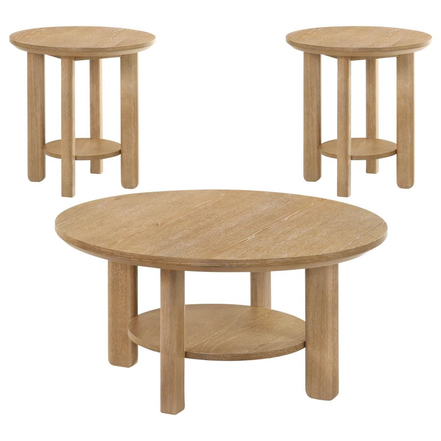 Ottowa 3-piece Round Wood Coffee Table Set Light Oak-2