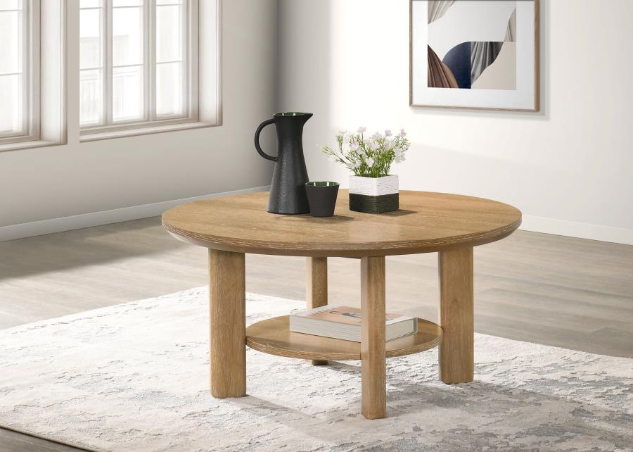 Ottowa 36-inch Round Wood Cocktail Coffee Table Light Oak-zoom-2