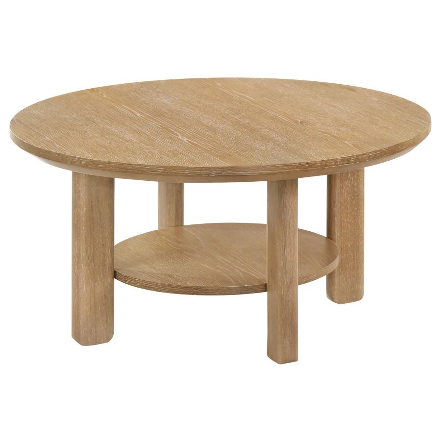 Ottowa 36-inch Round Wood Cocktail Coffee Table Light Oak-zoom-4