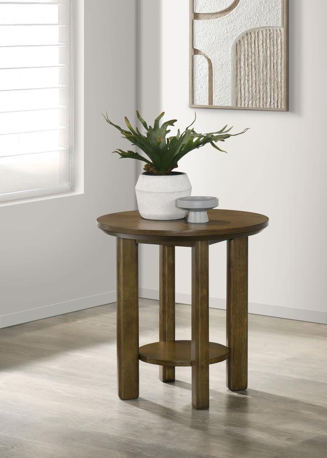 Ottowa 22-Inch Round Wood Side End Table with Shelf Brown-zoom-2