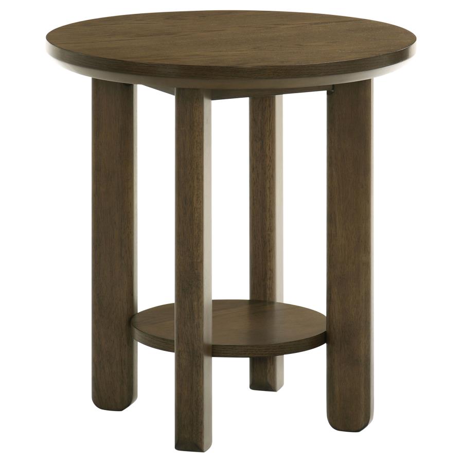 Ottowa 22-Inch Round Wood Side End Table with Shelf Brown-zoom-1