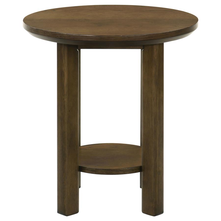 Ottowa 22-Inch Round Wood Side End Table with Shelf Brown-3