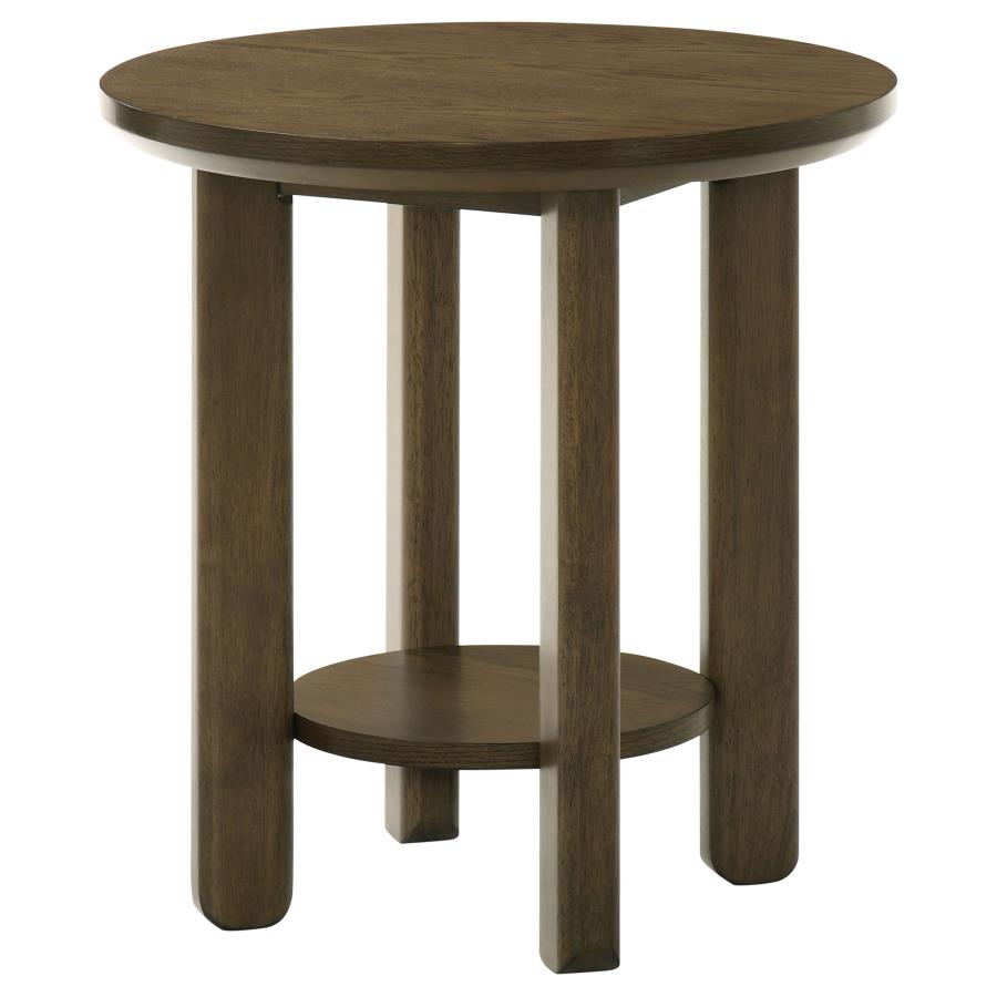 Ottowa 22-Inch Round Wood Side End Table with Shelf Brown-zoom-4