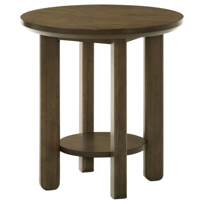 Ottowa 22-Inch Round Wood Side End Table with Shelf Brown-zoom-