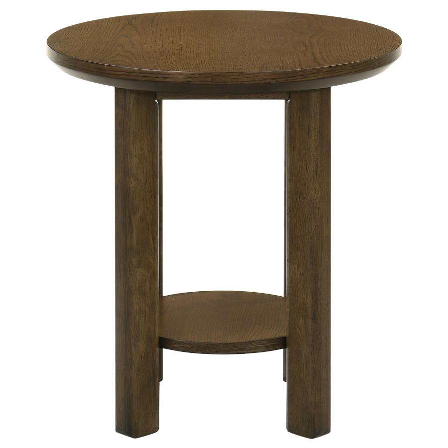 Ottowa 22-Inch Round Wood Side End Table with Shelf Brown-5