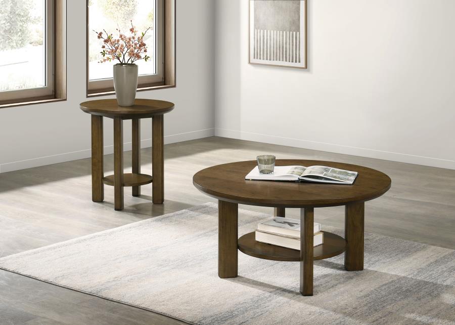 Ottowa 22-Inch Round Wood Side End Table with Shelf Brown-zoom-10