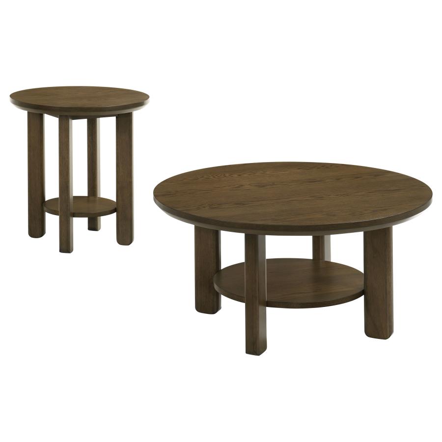 Ottowa 2-piece Round Wood Coffee Table Set Brown-2