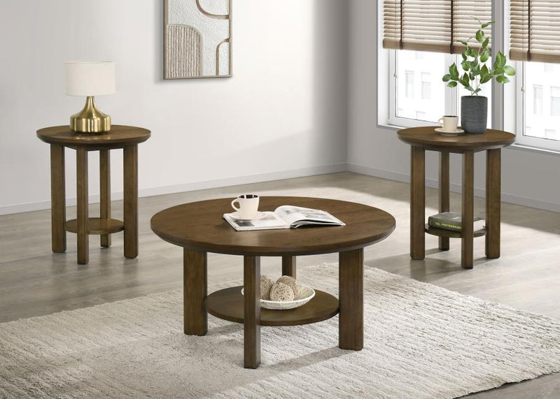Ottowa 3-piece Round Wood Coffee Table Set Brown-zoom-