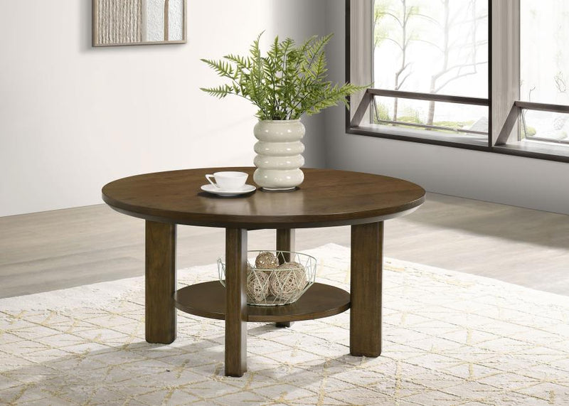 Ottowa 35-inch Round Wood Cocktail Coffee Table Brown-zoom-