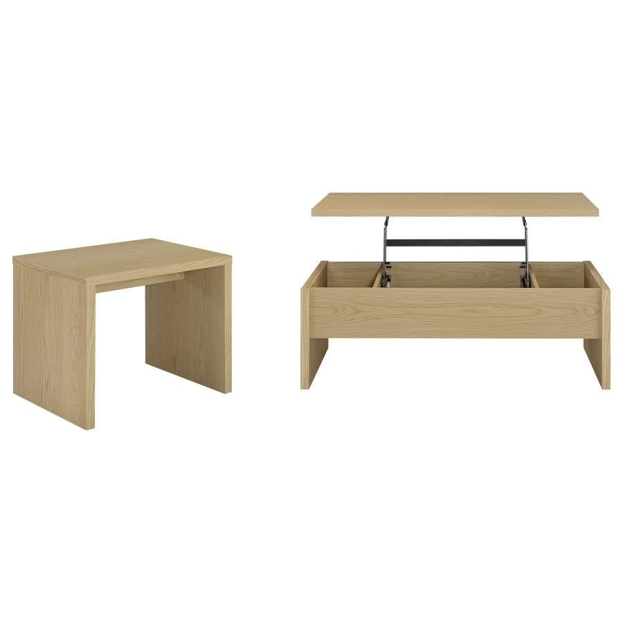 Canoga 2-piece Lift Top Cocktail Coffee Table Set Light Oak-zoom-2
