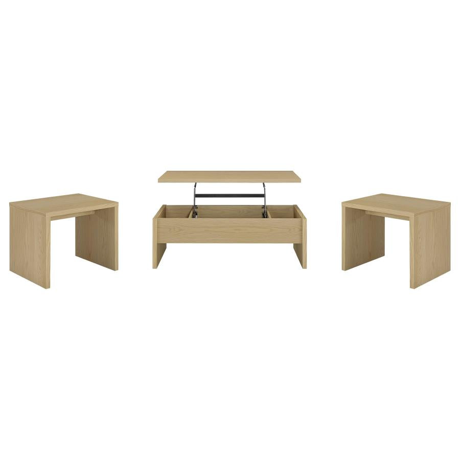 Canoga 3-piece Lift Top Cocktail Coffee Table Set Light Oak-2