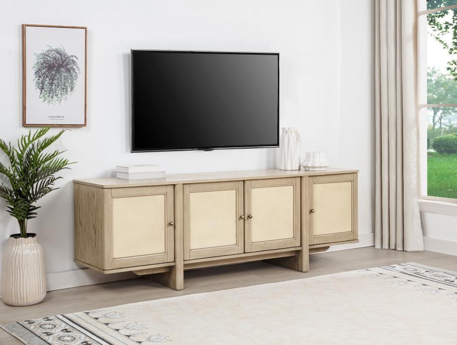 Kailani 79-inch 4-door Cane TV Stand Media Console Beige Oak-zoom-2
