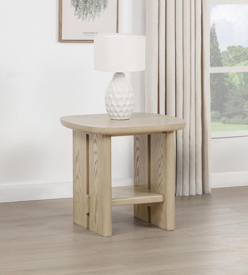 Kailani Coastal Square End Side Table with Shelf Beige Oak-zoom-2
