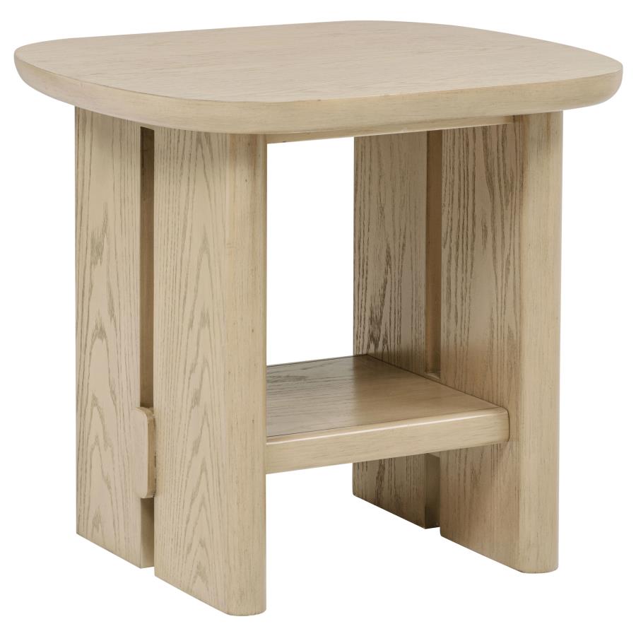 Kailani Coastal Square End Side Table with Shelf Beige Oak-1