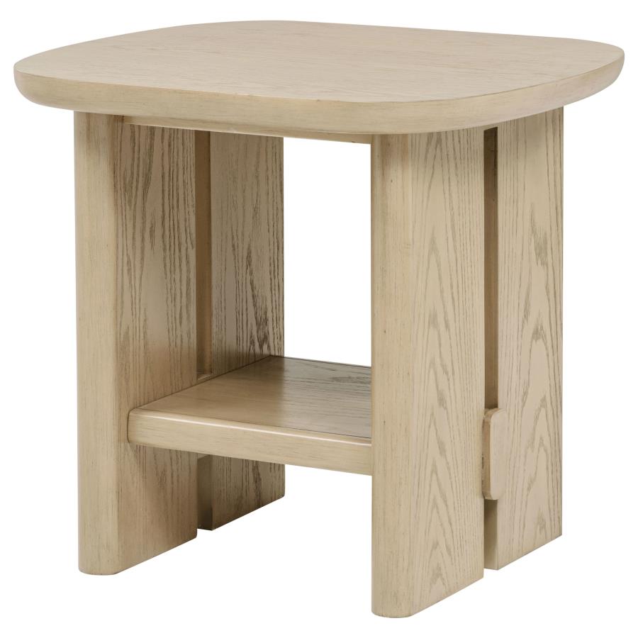 Kailani Coastal Square End Side Table with Shelf Beige Oak-zoom-4