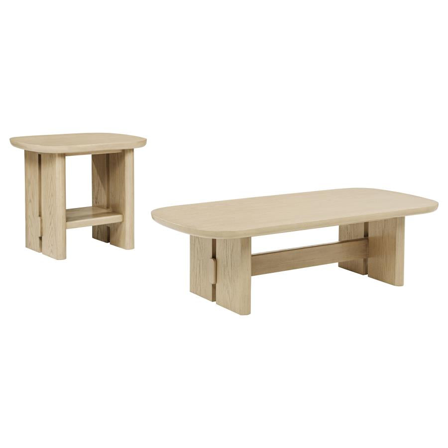 Kailani 2-piece Coastal Coffee and End Table Set Beige Oak-2