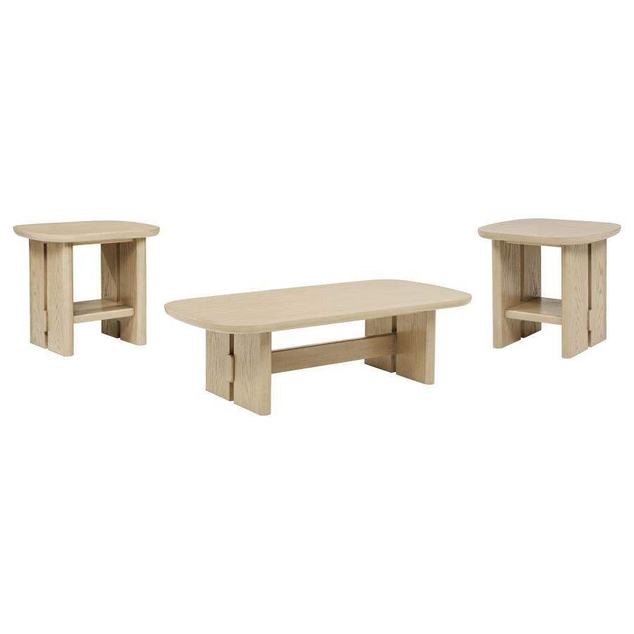 Kailani 3-piece Coastal Coffee and End Table Set Beige Oak-2