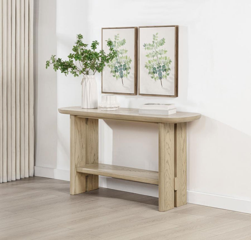 Kailani Coastal Sofa Console Table with Shelf Beige Oak-zoom-