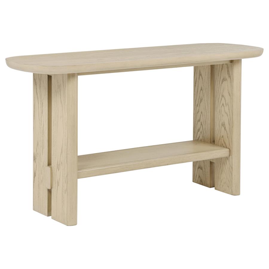 Kailani Coastal Sofa Console Table with Shelf Beige Oak-zoom-1