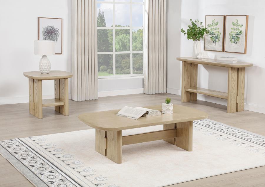 Kailani Coastal Sofa Console Table with Shelf Beige Oak-zoom-8