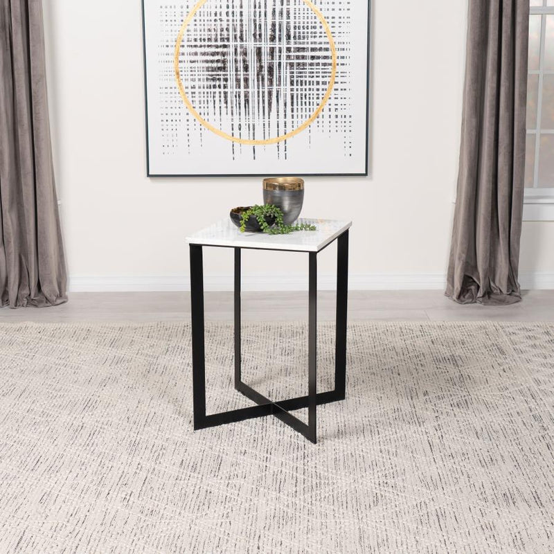 Tobin Square Marble Top End Table White and Black-zoom-