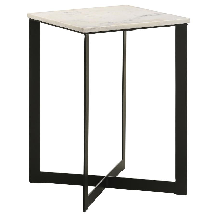 Tobin Square Marble Top End Table White and Black-1