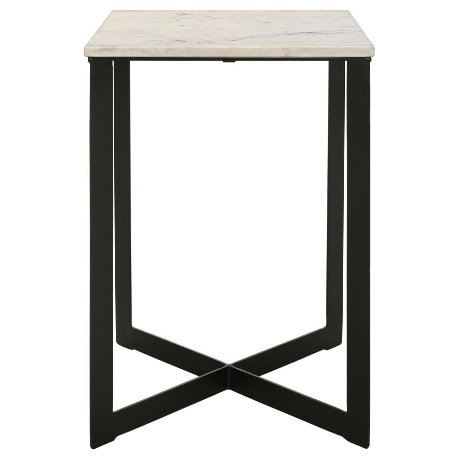 Tobin Square Marble Top End Table White and Black-3