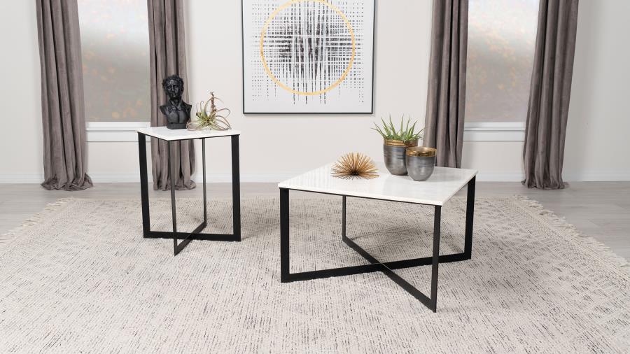 Tobin Square Marble Top End Table White and Black-zoom-8