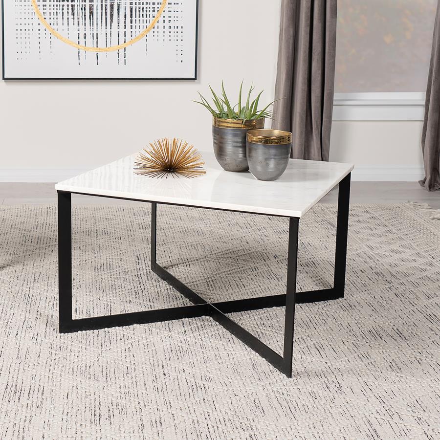 Tobin Square Marble Top Coffee Table White and Black-zoom-2