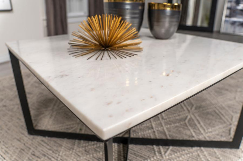 Tobin Square Marble Top Coffee Table White and Black-zoom-