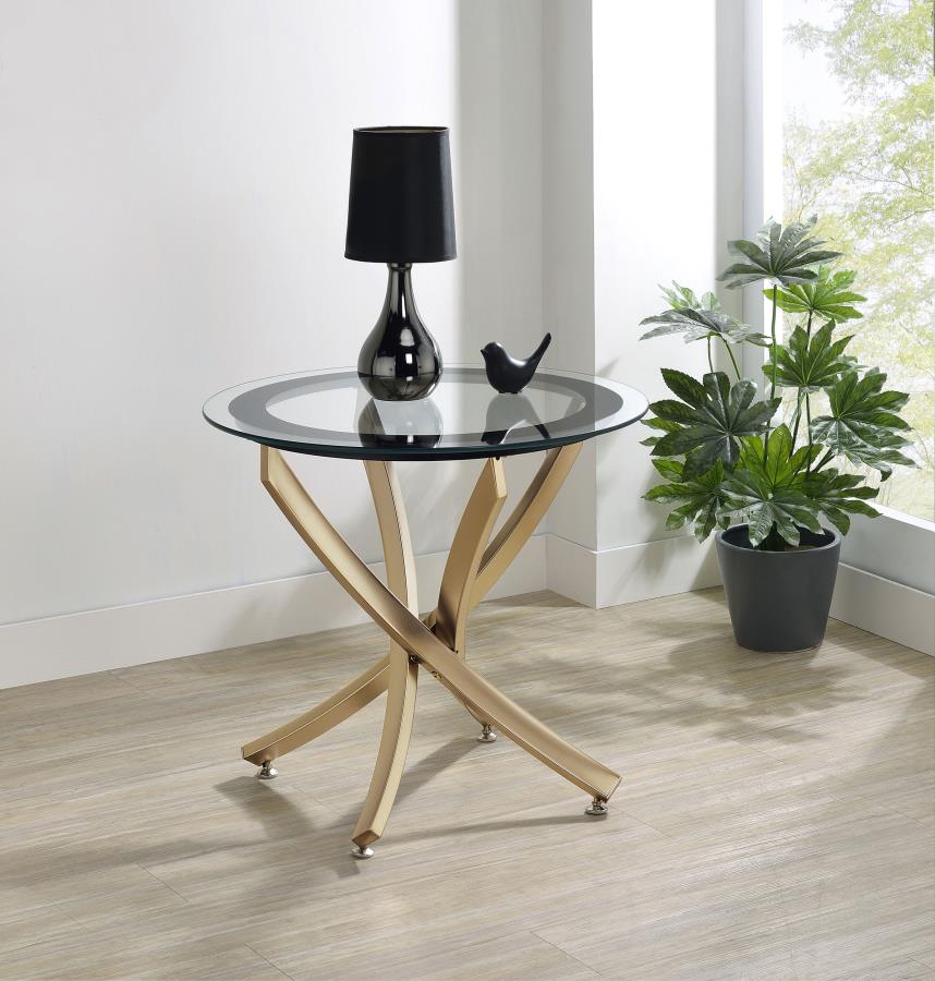 Brooke Round Glass Top Side End Table Metal Base Brass-2