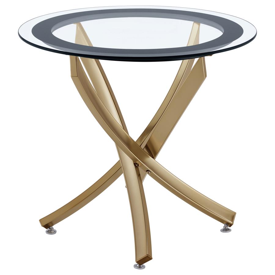 Brooke Round Glass Top Side End Table Metal Base Brass-zoom-1