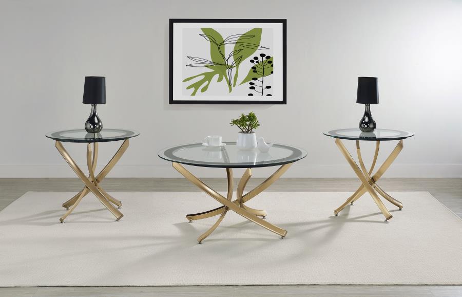 Brooke Round Glass Top Side End Table Metal Base Brass-6