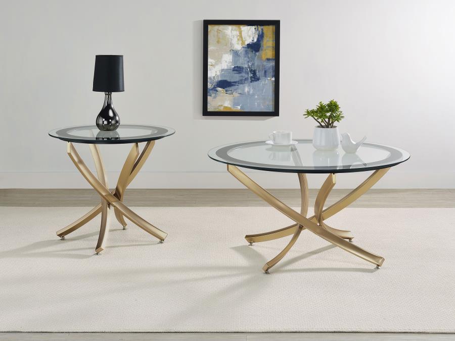 Brooke 2-piece Round Coffee and End Table Set Rose Brass-zoom-1