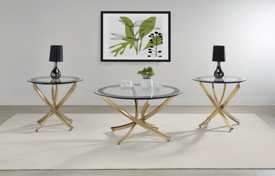 Brooke 3-piece Round Coffee and End Table Set Rose Brass-zoom-2