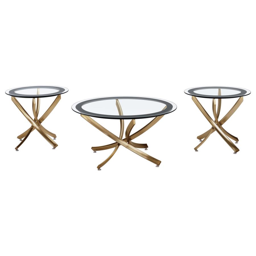 Brooke 3-piece Round Coffee and End Table Set Rose Brass-zoom-1