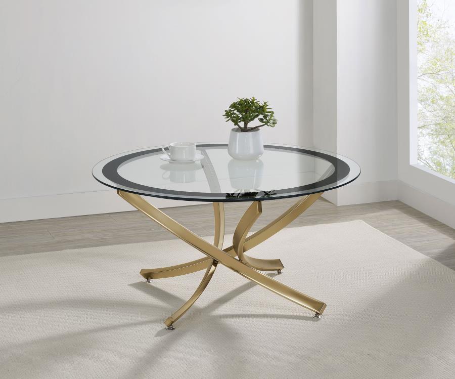 Brooke Round Glass Top Coffee Table Metal Base Brass-zoom-2