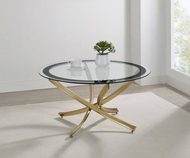 Brooke Round Glass Top Coffee Table Metal Base Brass-zoom-