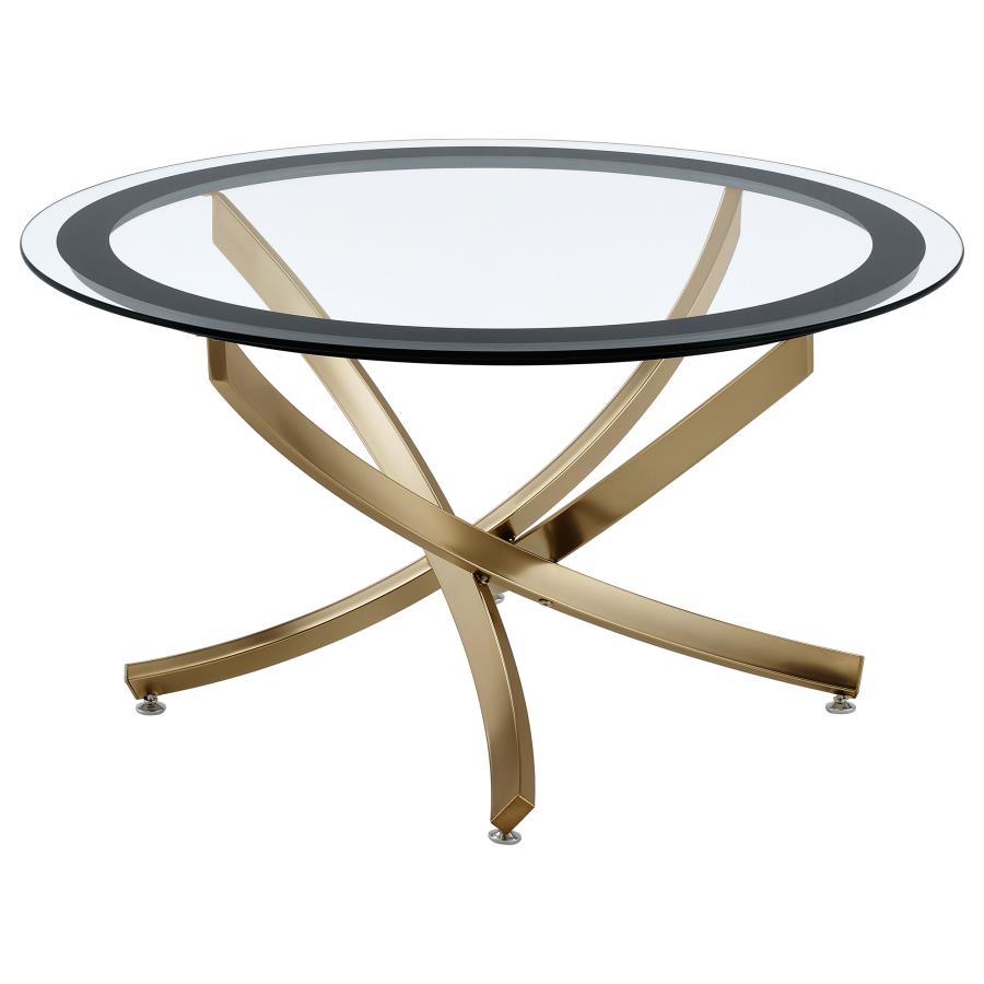 Brooke Round Glass Top Coffee Table Metal Base Brass-zoom-1