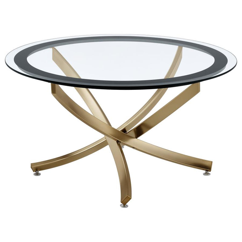 Brooke Round Glass Top Coffee Table Metal Base Brass-zoom-