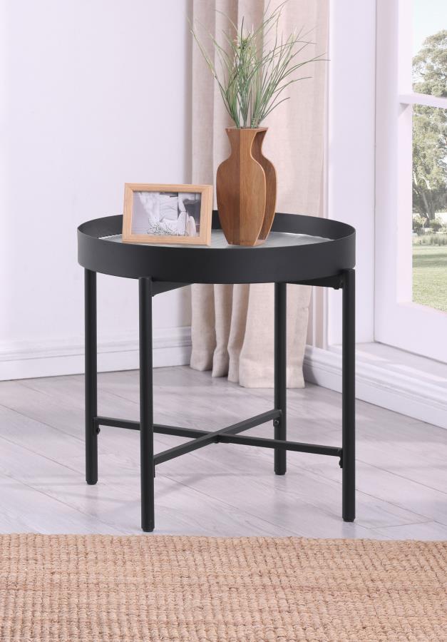 Ozella Round End Side Table with Recessed Top Sandy Black-zoom-2