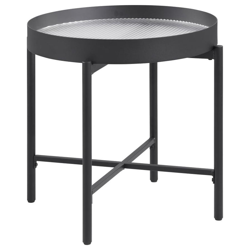 Ozella Round End Side Table with Recessed Top Sandy Black-zoom-