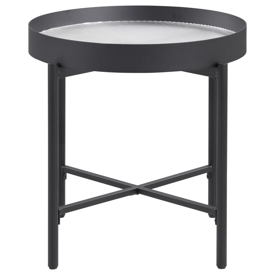 Ozella Round End Side Table with Recessed Top Sandy Black-3