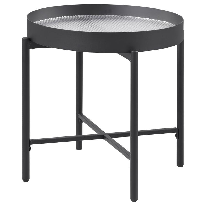 Ozella Round End Side Table with Recessed Top Sandy Black-zoom-