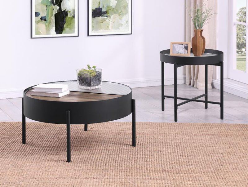Ozella Round End Side Table with Recessed Top Sandy Black-zoom-