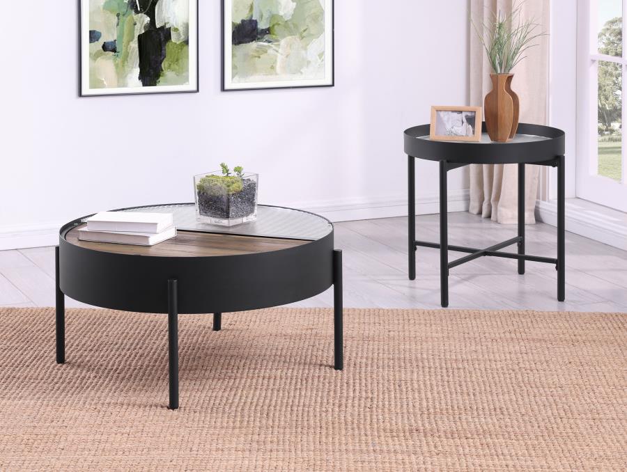 Ozella 2-piece Round Coffee and End Table Set Sandy Black-1