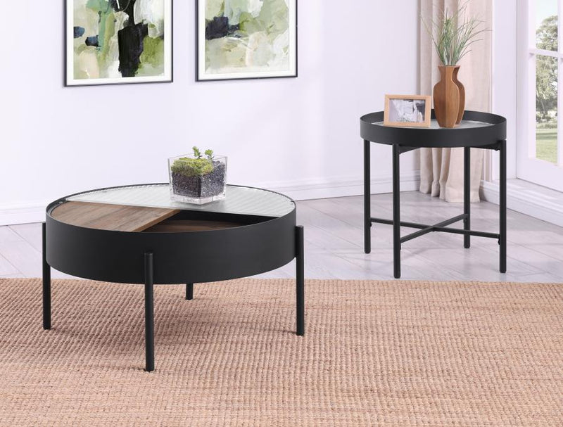 Ozella 2-piece Round Coffee and End Table Set Sandy Black-zoom-