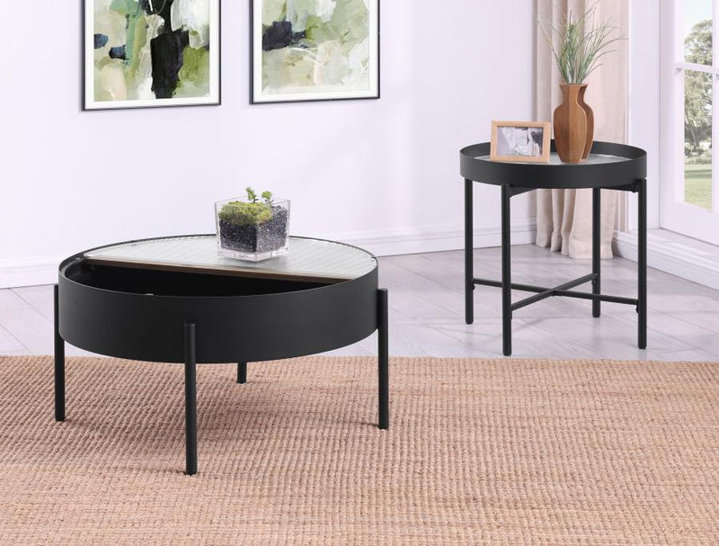 Ozella 2-piece Round Coffee and End Table Set Sandy Black-zoom-